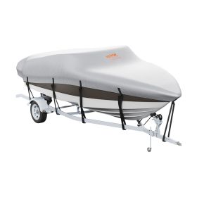 Boat Cover, 17'-19' Trailerable Waterproof Boat Cover, 600D Marine Grade PU Oxford, with Motor Cover and Buckle Straps, for V-Hull, Tri-Hull, Run